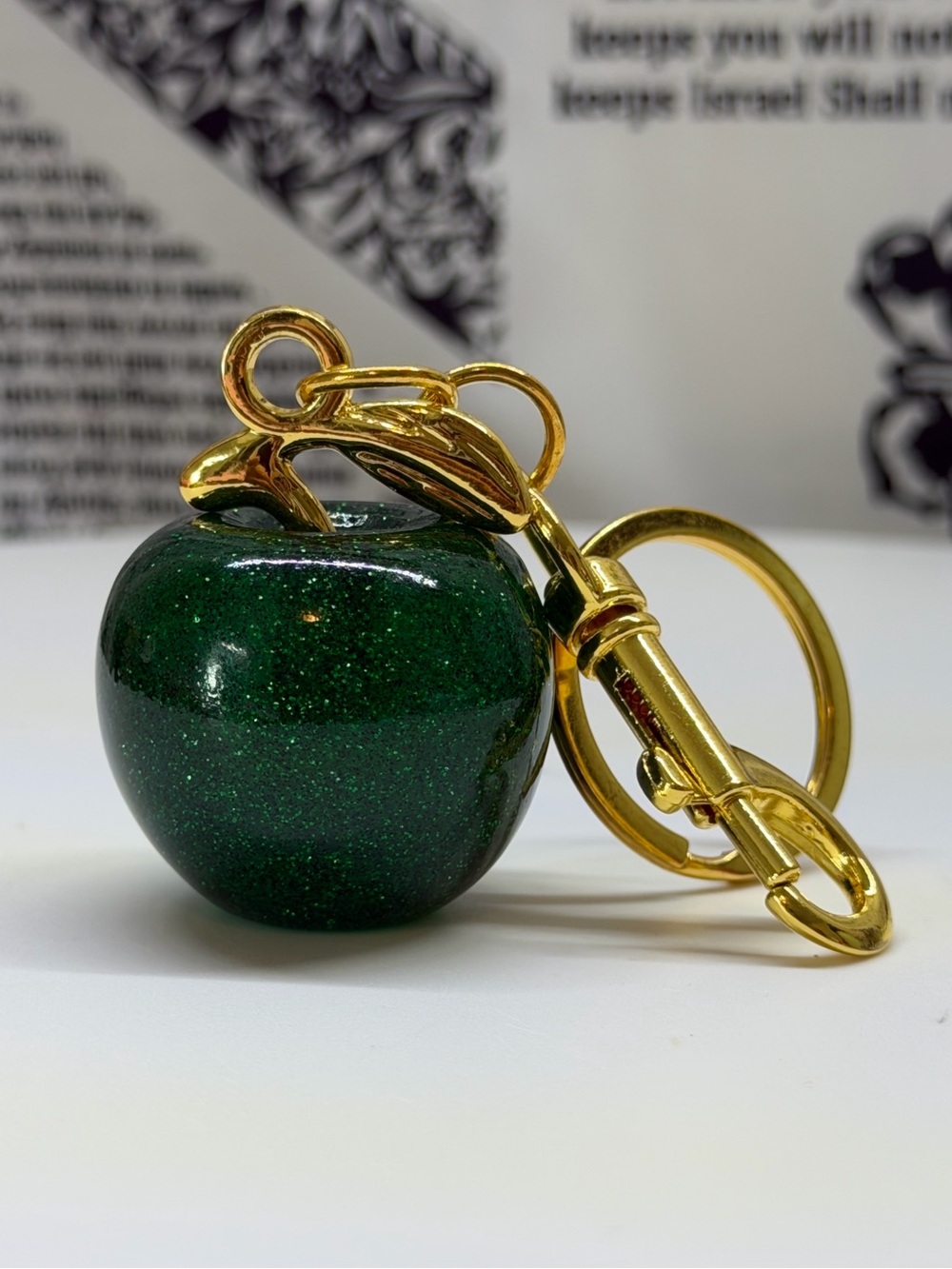 Gold Hardware Green Apple Keychain